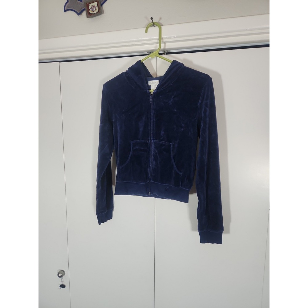 Y2k Fitted Charlotte Russe Navy Blue Velour Zip Up Hoodie Size Medium